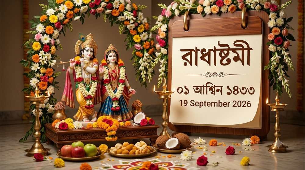 ১৯ সেপ্টেম্বর ২০২৬ বাংলা তারিখ ০১ আশ্বিন ১৪৩৩ রাধাষ্টমী